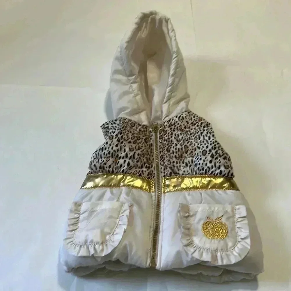 Apple bottoms leopard hooded puffer vest size 12 months